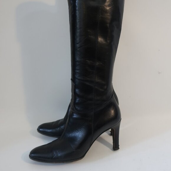 Women Gucci Black 100% Leather Alligator Croc Knee High Heel Designer Boots 6 - Picture 6 of 16